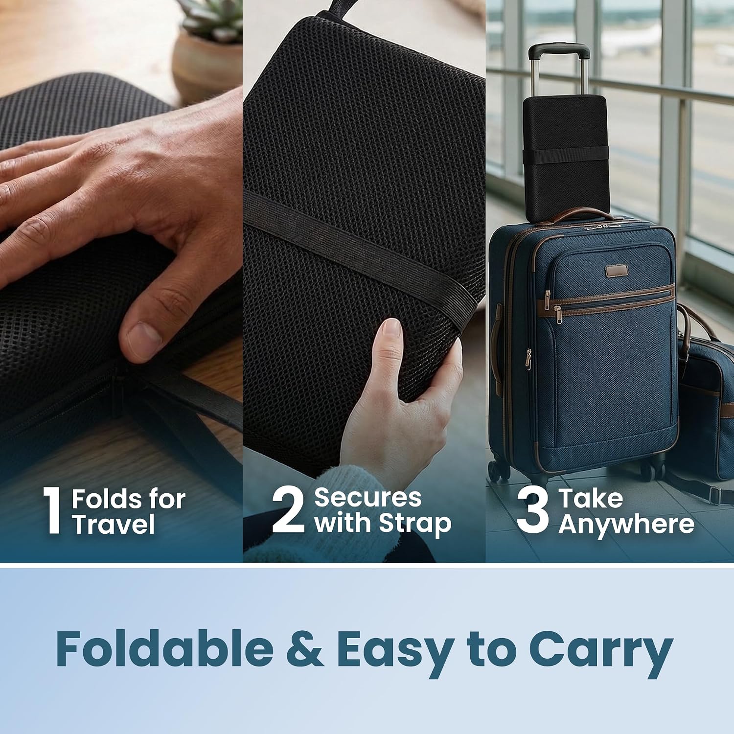 ComfiLife Ergo-Gel + Comfort Foam Airplane Seat Cushion – Travel Seat Cushion – Compact, Foldable, Portable Comfort Black