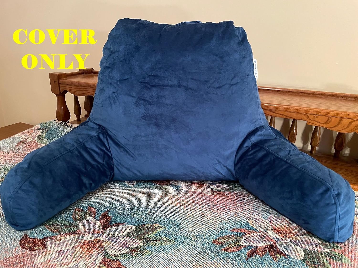 ComfortSpa Reading Pillow Replacement Cover for 19 inch Back Rest Pillow, Polyester Velour Machine Wash and Dry (Navy Blue)