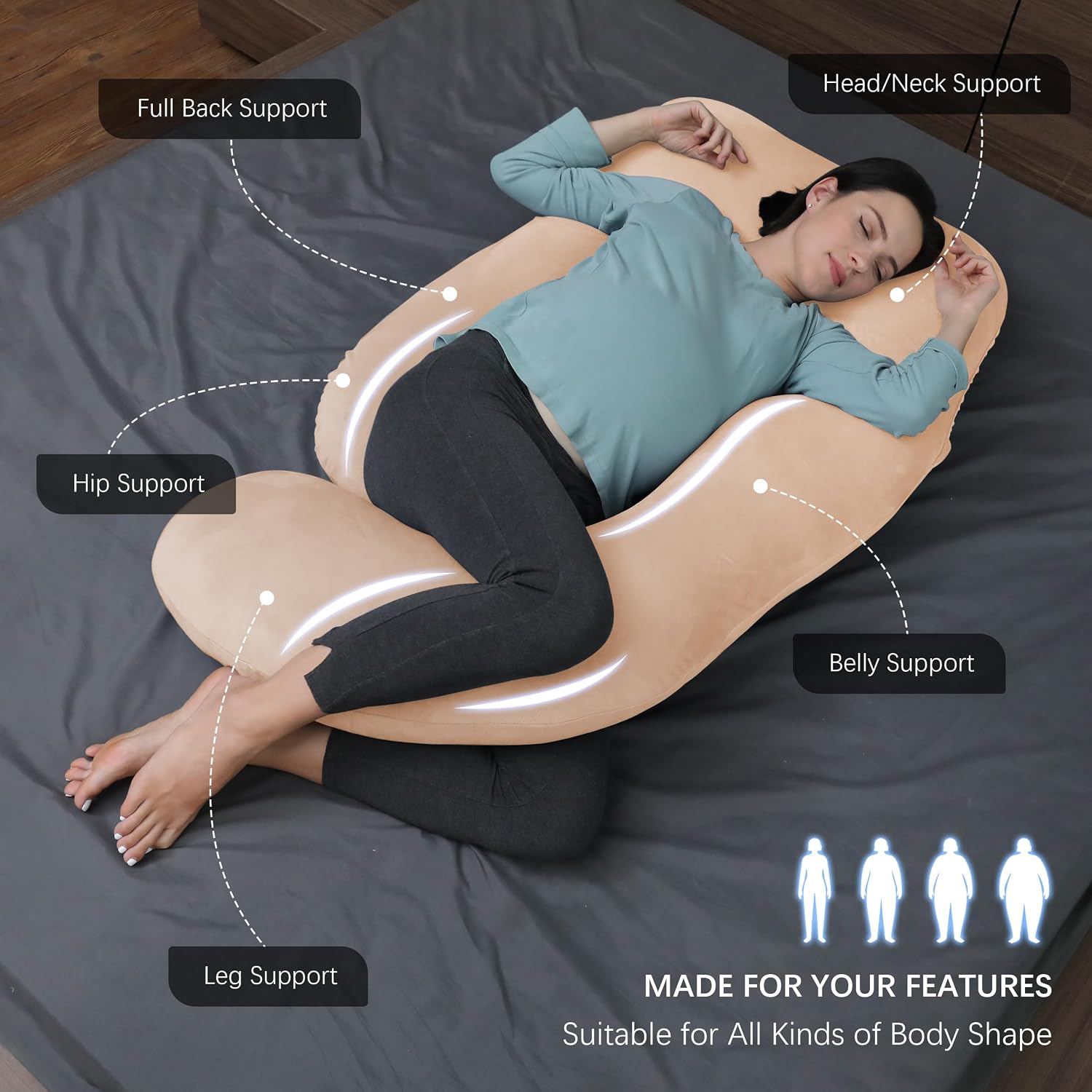 Moonpark MOON PARK Pregnancy Pillows for Sleeping - U Shaped Full Body Maternity Pillow with Removable Cover - Support for Back, Legs, Bell…