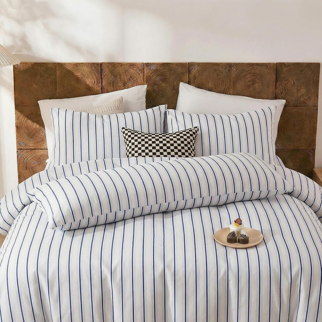 Merryword Standard Size Pillowcases, 100% Cotton Pillow Cases, Blue and White Striped Pillowcases, Soft Breathable Wide Stripes Pillow Cove…