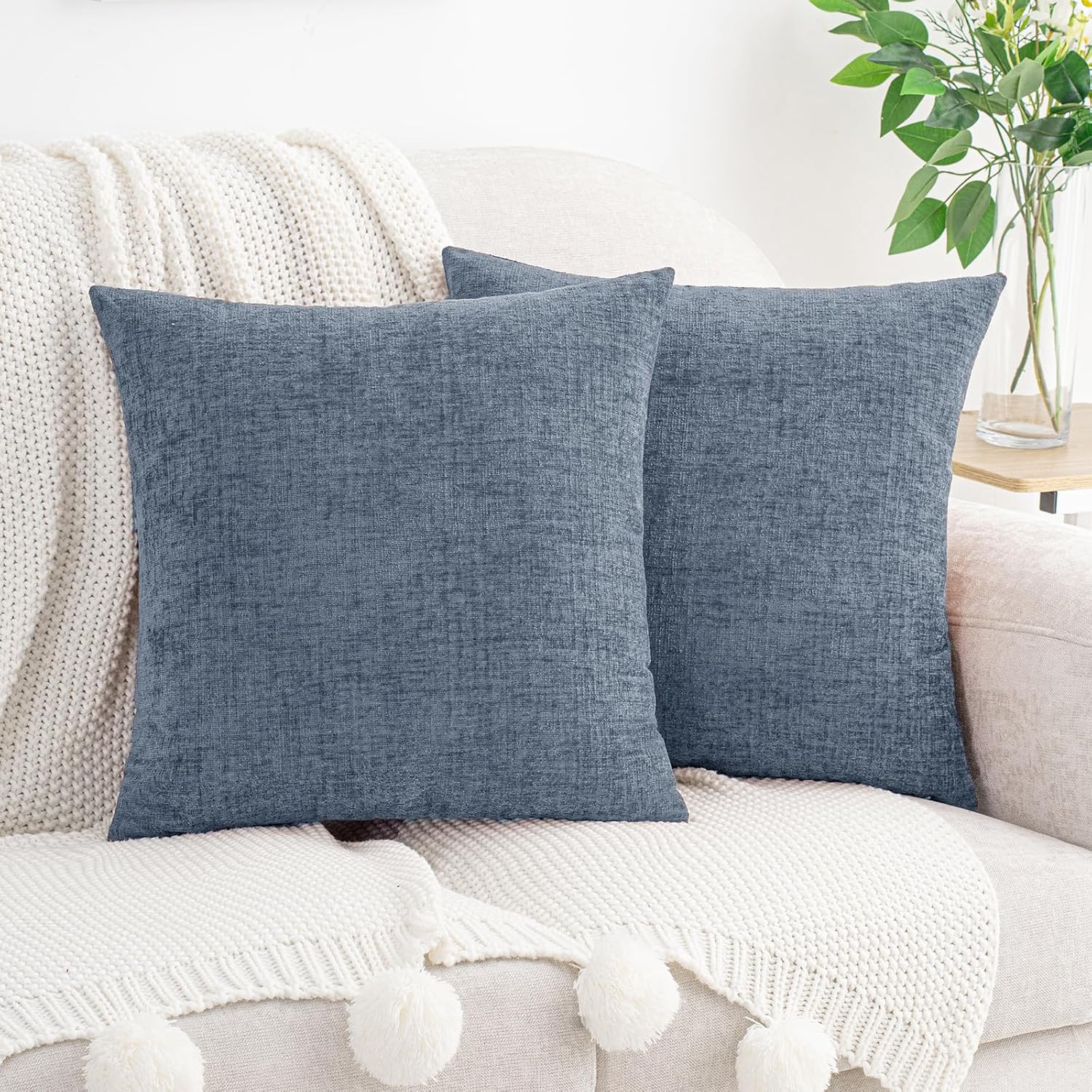 Hwy50 HWY 50 Dark Grey Blue Couch Pillow Covers 20x20 Inch Pack of 2, Soft Chenille Decorative Throw Pillow Cases Farmhouse for Sofa Living…
