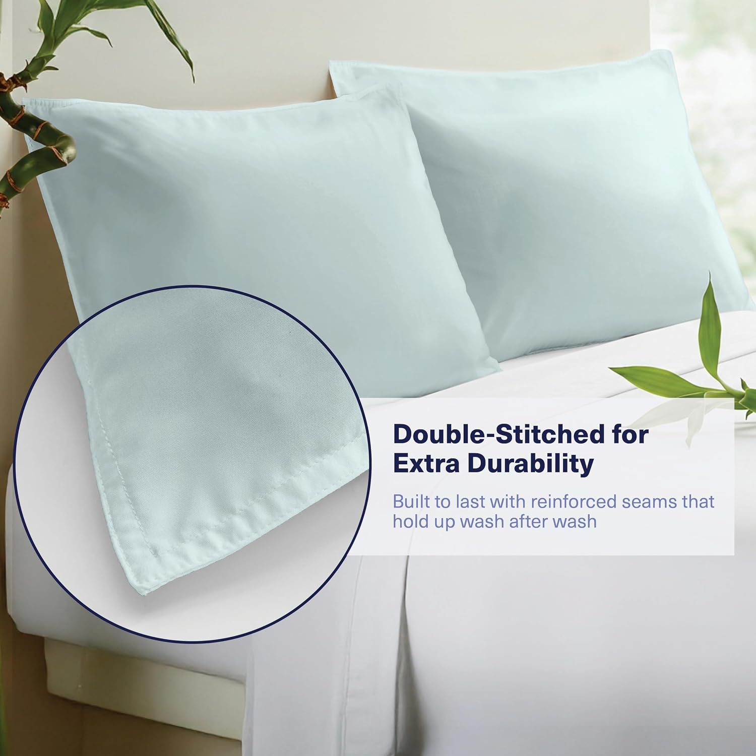 KickoffHome Kickoff Viscose Bamboo Pillowcase, Queen, Set of 2, 100% Organic Hidden Zippered Viscose Bamboo Pillow Case Queen Size, Cooling…