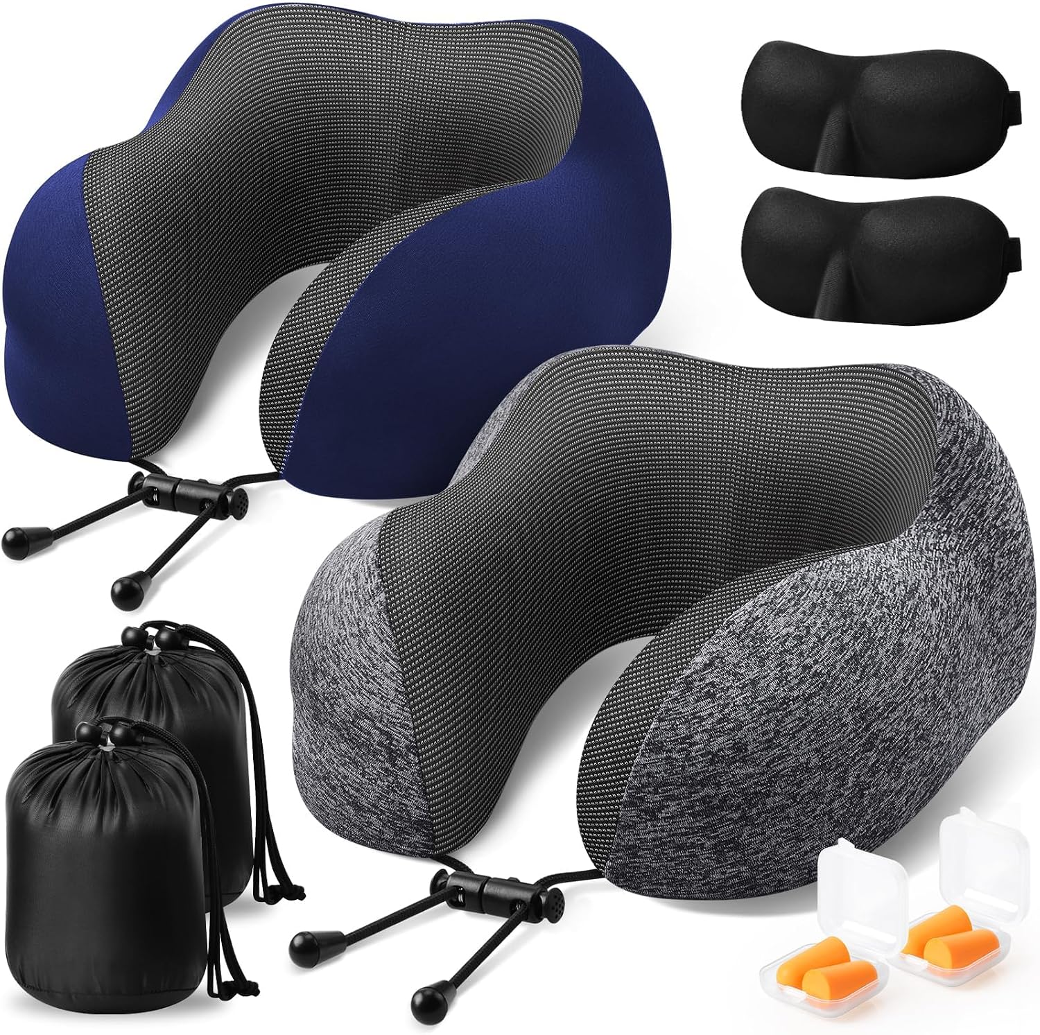 ExploreBliss Travel Pillow, 2 Pack Travel Pillows for Sleeping Airplane, Neck Pillow Airplane, Memory Foam Neck Pillow Set with Eye Mask, E…