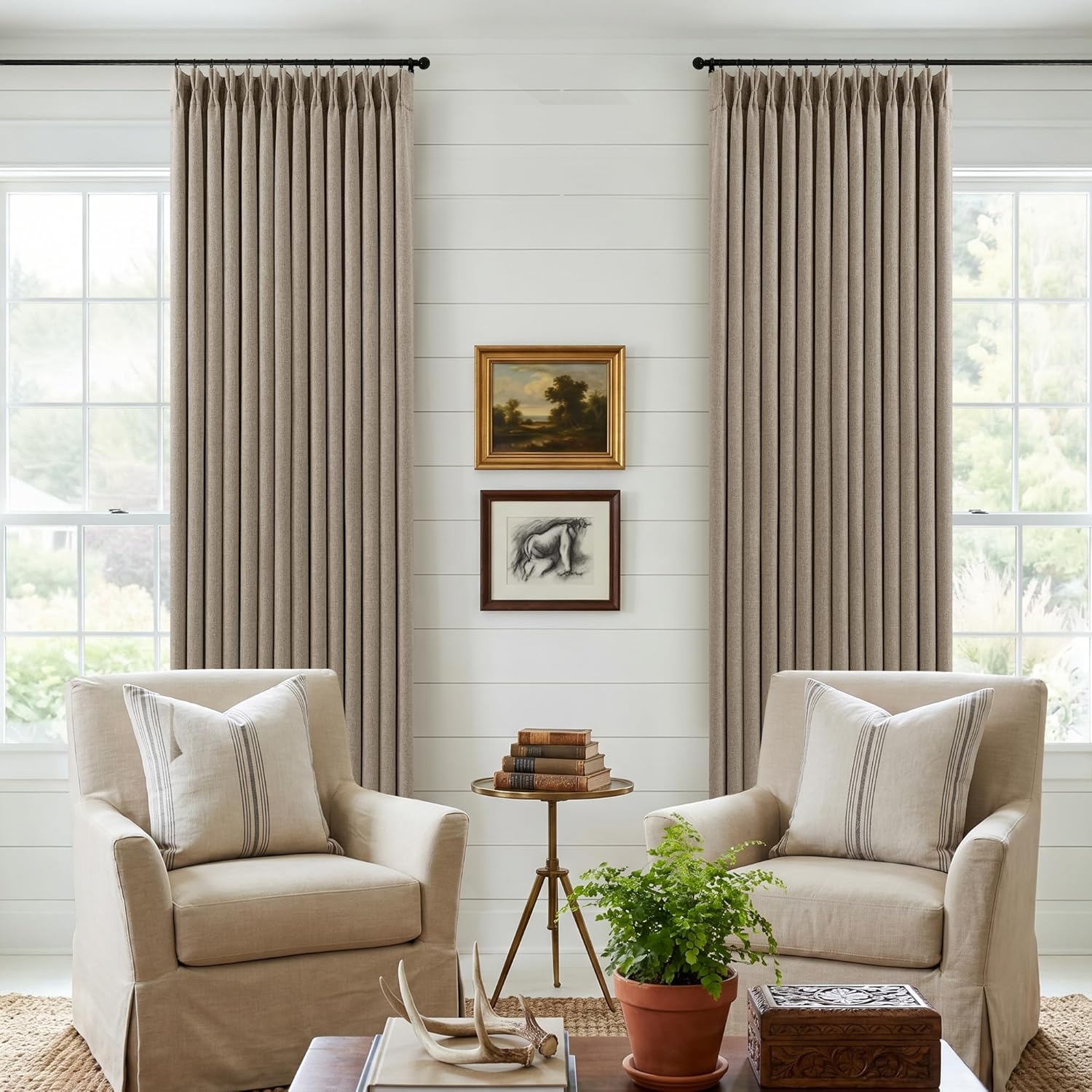 Twodrapes Blackout Pinch Pleat 100 Inch Curtains 2 Panels Set for Living Room Bedroom Farmhouse Farmhouse Pinch Pleated Back Tab Thermal In…