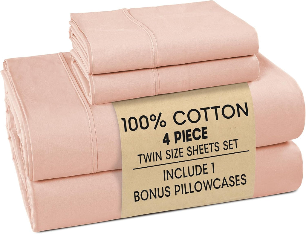 Casa Platino 100% Cotton Twin Size Sheets Set – 4 Piece Crisp Percale Twin Size Cooling Sheets, Lightweight for Summer, with 15" Deep…
