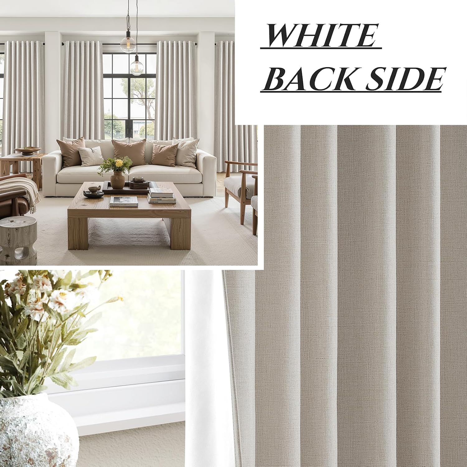Qjmydeco Modern Neutral 88 Inch Blackout Sliding Glass Door Curtains Light and Draft Blocking Curtains & Drapes for Living Room Traverse Ri…