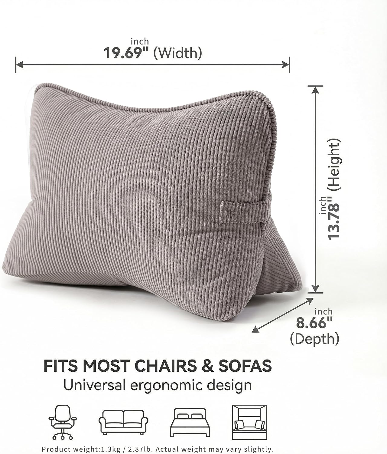 Ailuteie Pat. Pend. Corduroy Lumbar Support Pillow for Watching TV, Reading & Gaming, Triangle Cushion for Sofa, Armchair, Couch or Bed, Re…