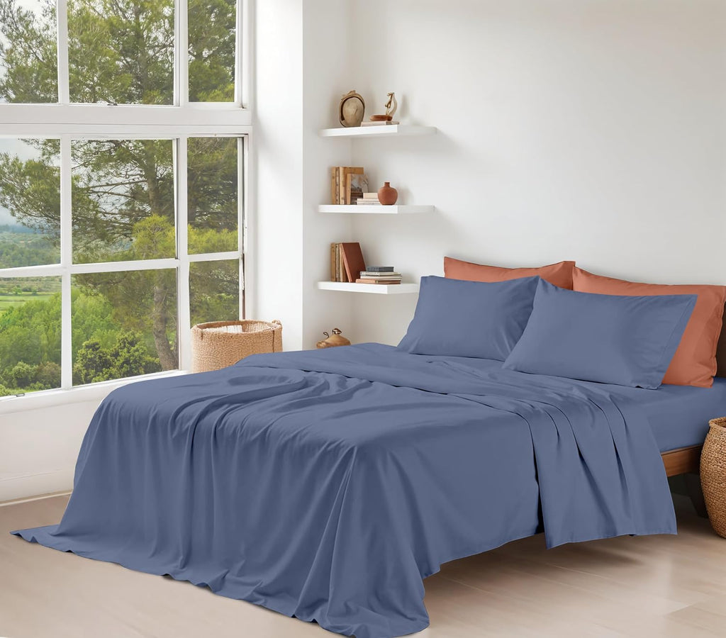 Ruvanti 100% Cotton Organic Percale Sheets Queen Size – Crisp Cooling Bed Sheets for Hot Sleepers, Deep Pocket 15”, Soft Peach Finish, Brea…