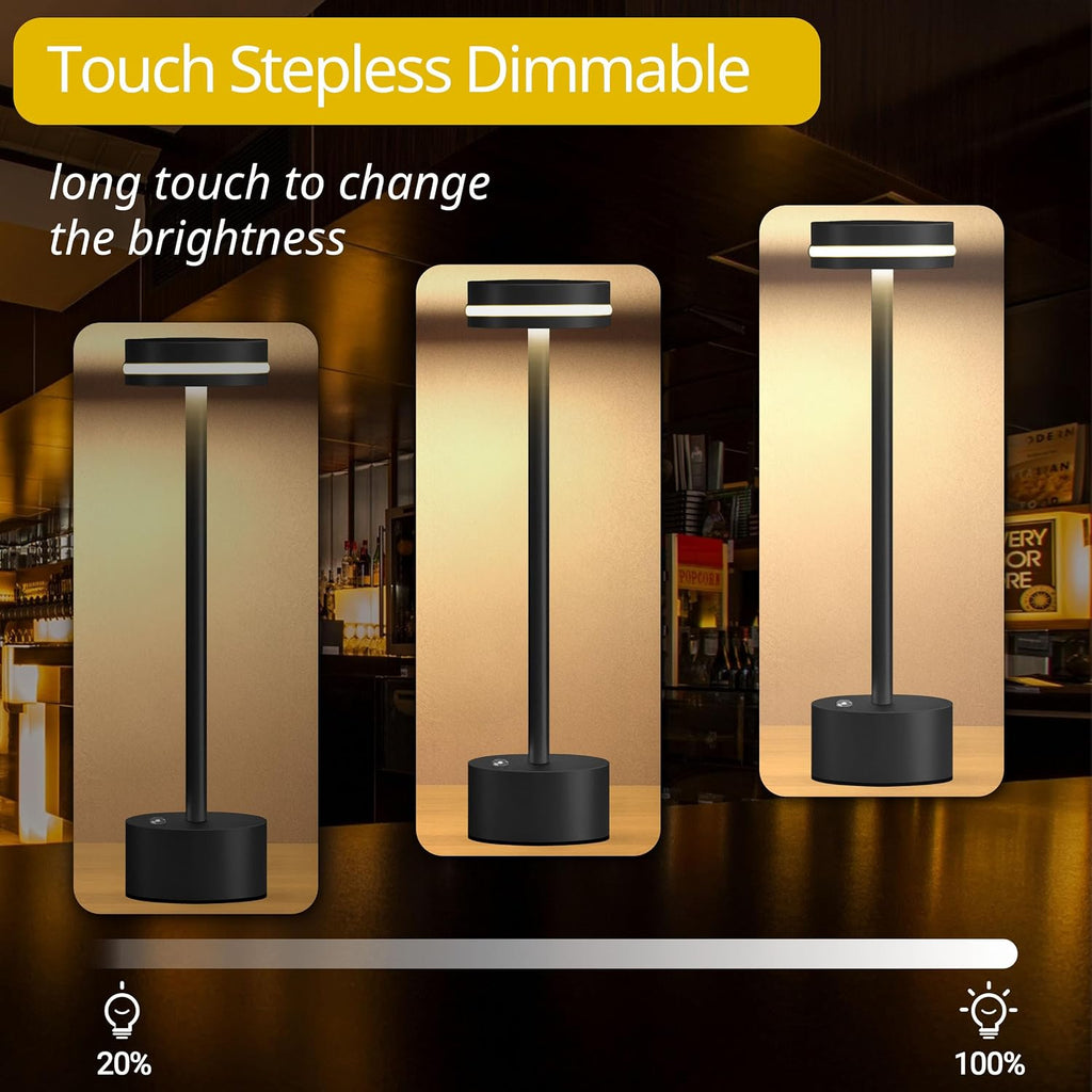 Cordless Table Lamp, Portable Rechargeable Bedside Lamp, Touch Stepless Dimmable Desk Lamp, for Home Bedroom Hotel Restaurant Bar…