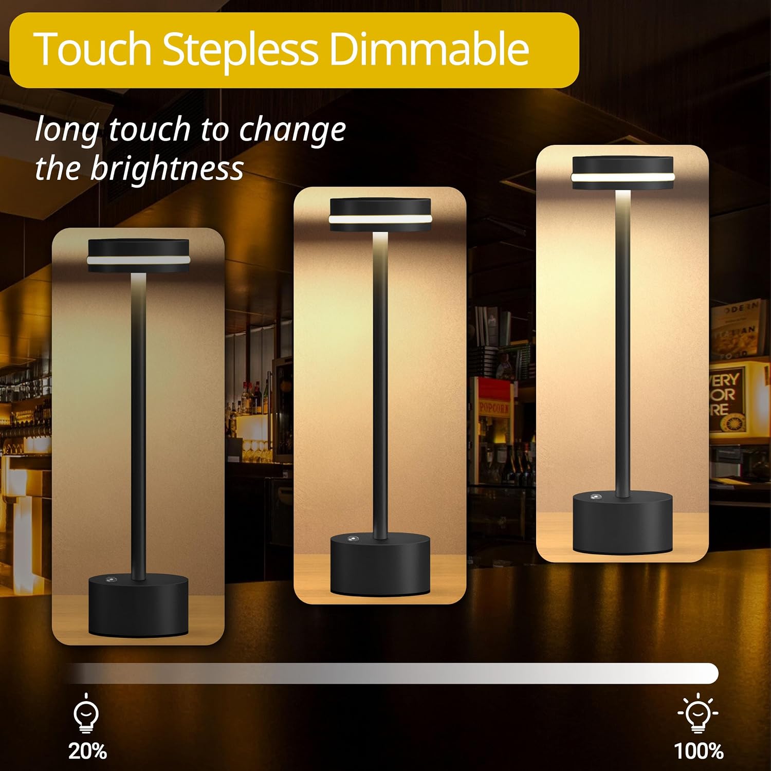 Cordless Table Lamp, Portable Rechargeable Bedside Lamp, Touch Stepless Dimmable Desk Lamp, for Home Bedroom Hotel Restaurant Bar…