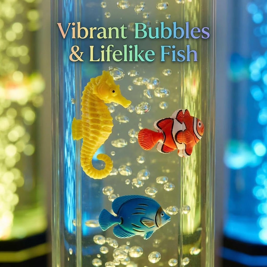 ZorpOrigin Sensory Bubble Fish Lamp 3.6FT, 9 Floating Fish, 16 Color LED & 3-Speed Bubbles, Extra Wide 120mm Tube with Remote Contro…