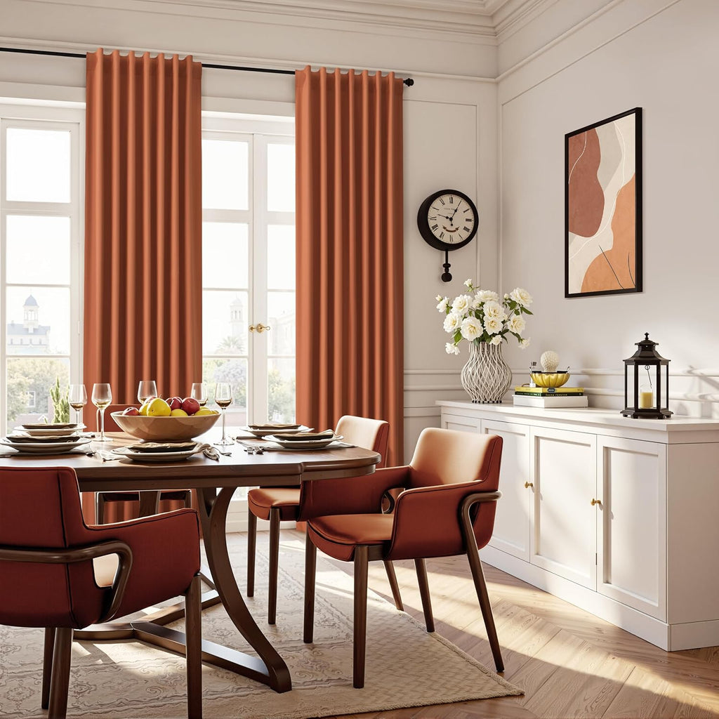 Guken Terracotta Linen 100% Blackout Curtains 102 Inch Long for Bedroom 2 Panels Set Black Out Room Darkening Thermal Insulated Soundproof…