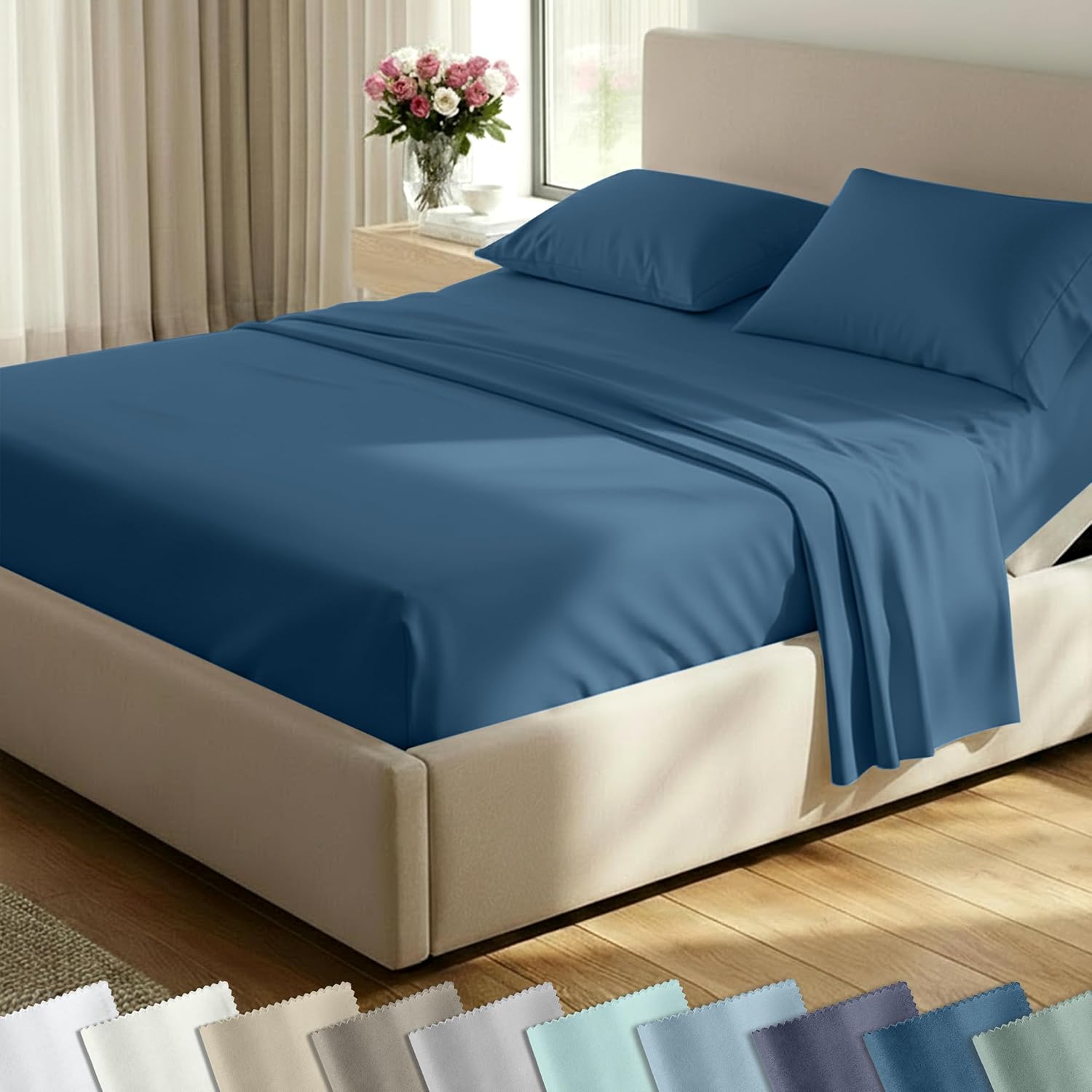 CaliforniaDesignDen California Design Den Soft Split King 100% Cotton Sheet Sets, 400 TC Good Housekeeping Award Winner, Silky Sateen Weave…