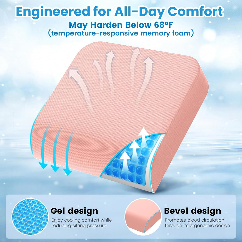 Wheelchair Seat Cushion for Pressure Relief, Cooling Gel Memory Foam Chair Cushion with Slope-Edge Design, Coccyx Support for Tailbone…