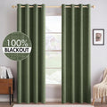 Miulee 100% Blackout Linen Textured Curtains for Bedroom Solid Thermal Insulated Olive Green Grommet Room Darkening Curtains & Drapes Luxur…