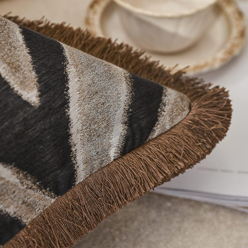Aibuhome Designer Zebra Throw Pillow Cover with Brown Fringe, Luxury Zebra Pattern Jacquard Design Decorative Pillow Cover for Modern & Cla…