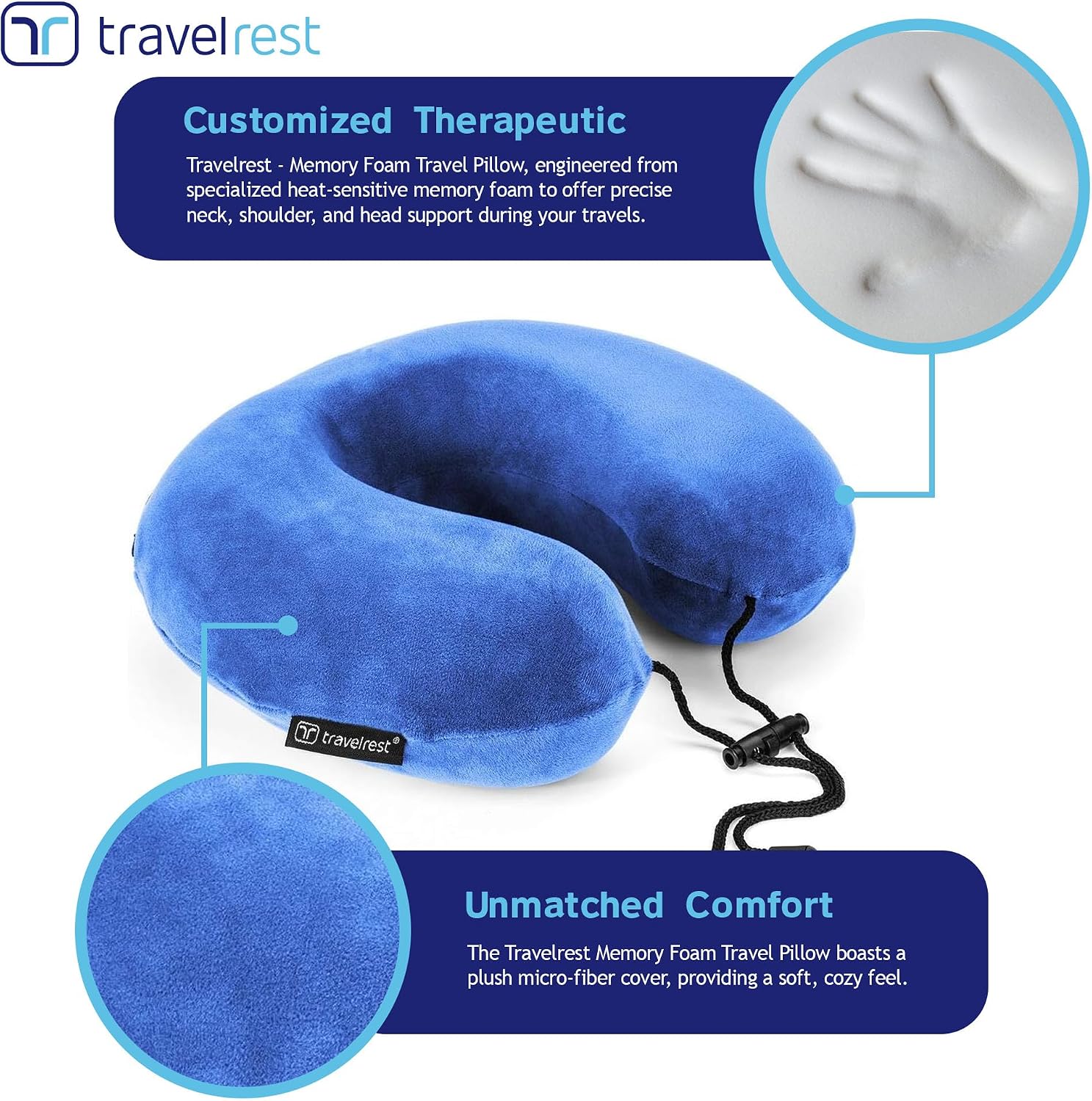 travelrest Neck Pillow Travel Essential - Memory Foam, Washable Micro-Fiber Cover Pillow, Soft and Comfortable Head Support for Long Flight…