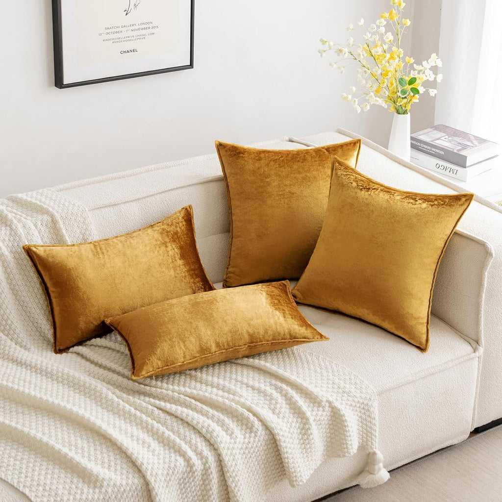 Miulee Dark Gold Velvet Throw Pillow Covers 20x20 Soft Decorative Solid Square Cushion Cases Pack of 2 Modern Luxury Home Decor for Couch,…