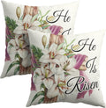 Easter Throw Pillow Covers 16x16 Inch Set of 2 He is Risen Cushion Case Spring Lily Flower Cotton Linen Square Pillowcases Happy Easter…