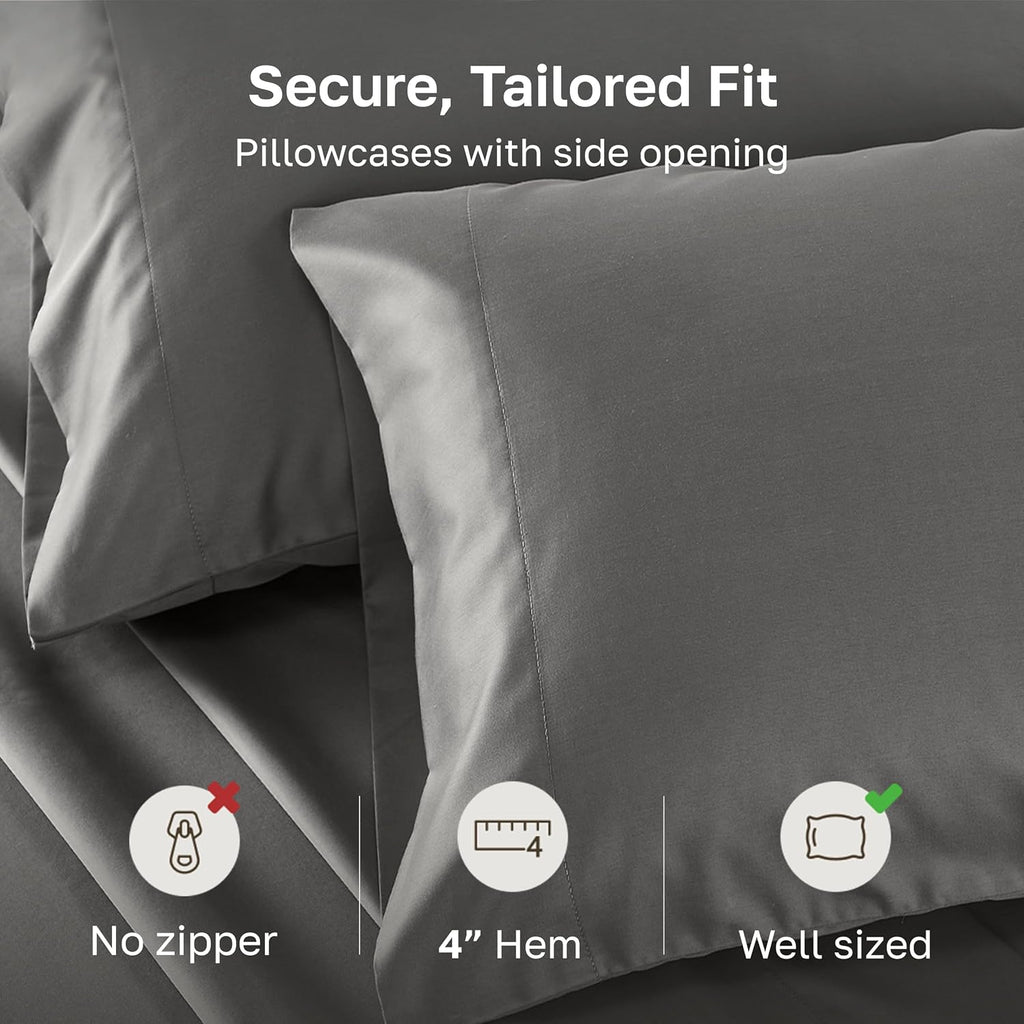 CALIFORNIA DESIGN DEN Soft & Silky 500 Thread Count 100% Cotton is Cool & Smooth, 2 Gray Pillow Cases Queen Fits Standard & Queen Pillows…