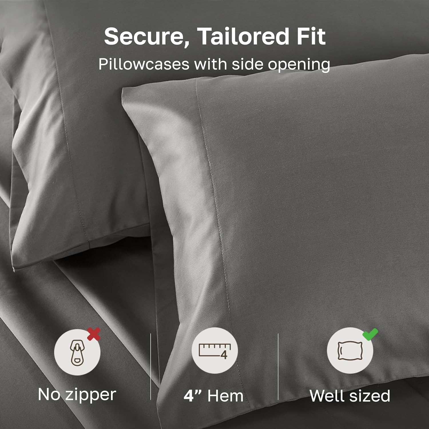 CALIFORNIA DESIGN DEN Soft & Silky 500 Thread Count 100% Cotton is Cool & Smooth, 2 Gray Pillow Cases Queen Fits Standard & Queen Pillows…