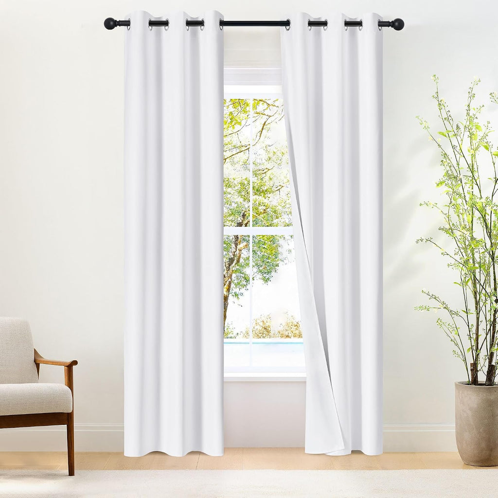 Nicetown White Blackout Curtains W52 x L84 2 Panels, Grommet Full Blackout Window Treatments Heat Blocking for Bedroom/Living Room White