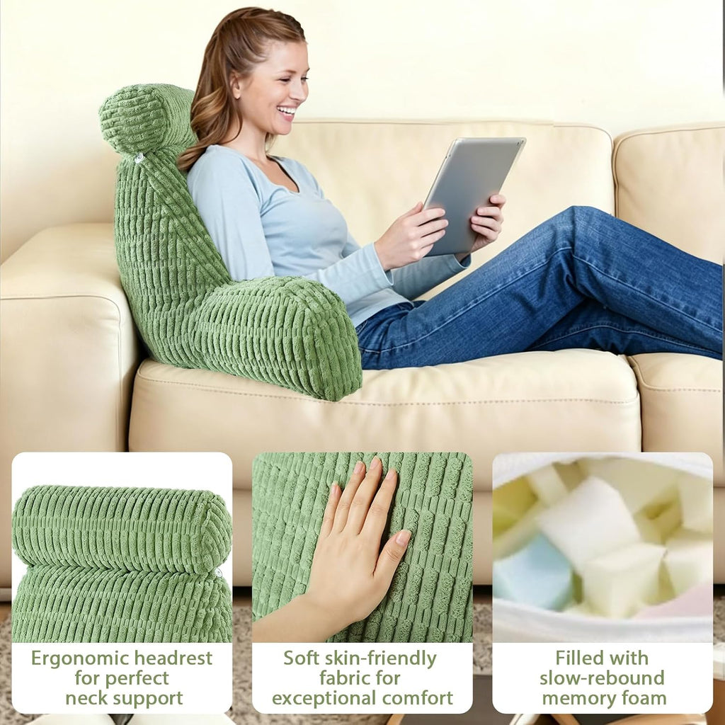 Reading Pillow for Bed, Back Rest Bed Pillow for Sitting Up with A Cylindrical Pillow and Lumbar Pillow, Back Support Pillows for Bed…
