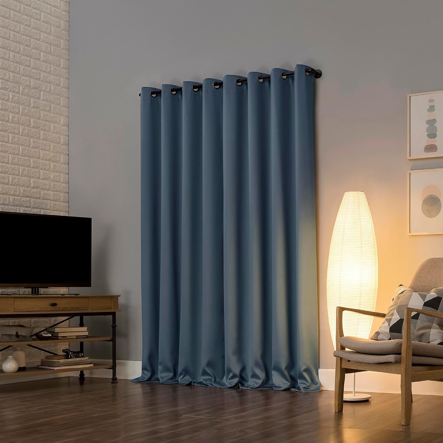 Sun Zero Nordic 2-Pack Theater Grade Noise Reducing Extreme 100% Blackout Grommet Curtain Panel Pair, 52" x 96", Denim Blue