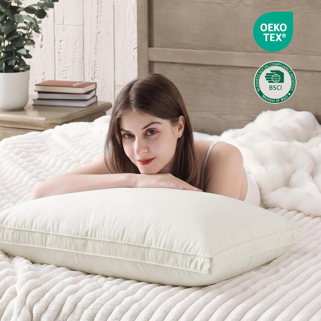 Puredown ® Gusseted Goose Feather Down Pillows, 100% Organic Cotton Cover, Luxury Hotel Collection Bed Pillows for Sleeping Set of 2, Stand…