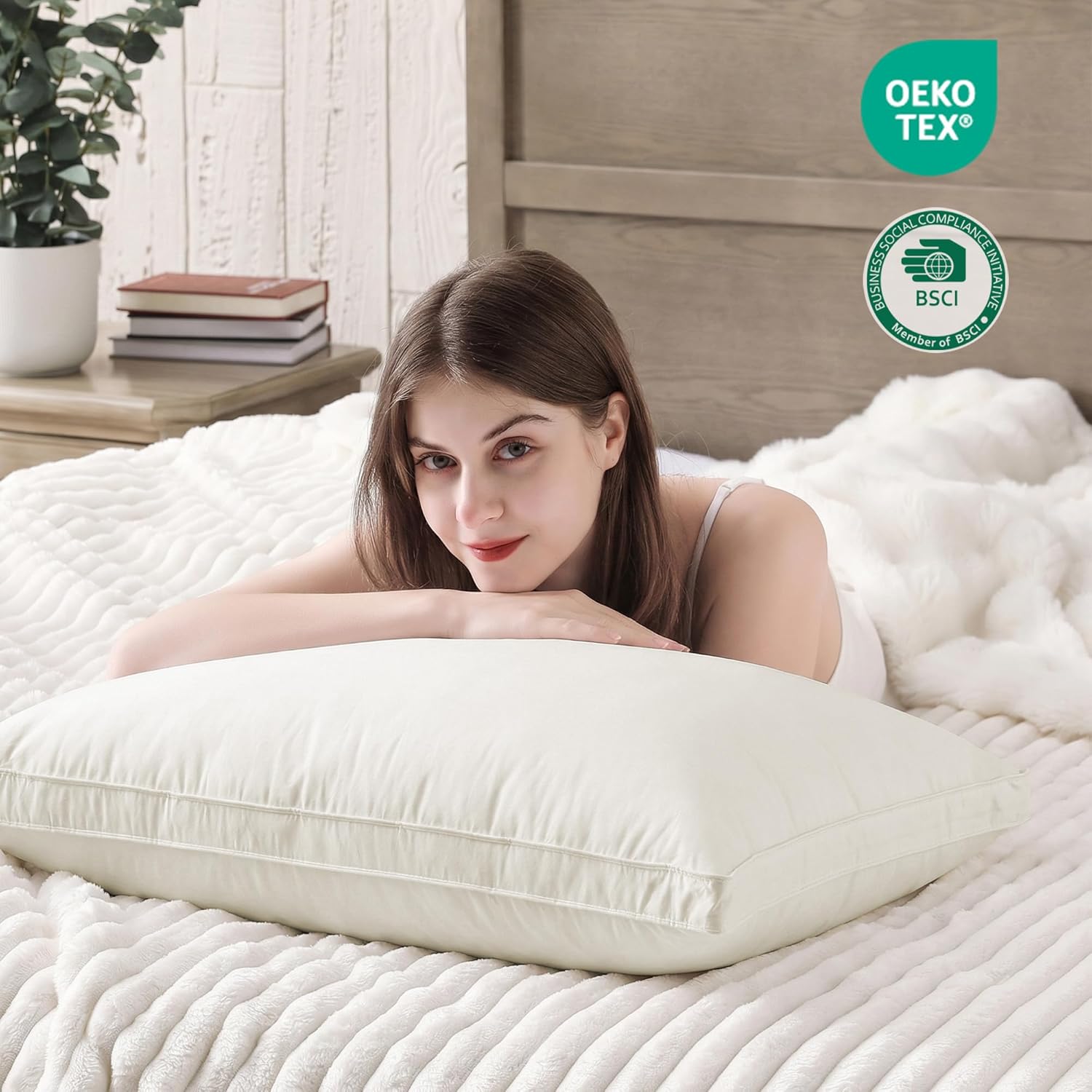 Puredown ® Gusseted Goose Feather Down Pillows, 100% Organic Cotton Cover, Luxury Hotel Collection Bed Pillows for Sleeping Set of 2, Queen…