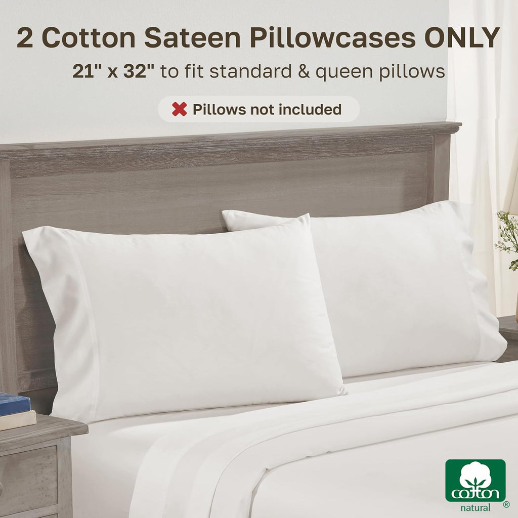 CaliforniaDesignDen California Design Den Luxuriously Soft 100% Cotton Pillowcases Queen Size Set of 2-600 Thread Count Sateen, Fits Standa…