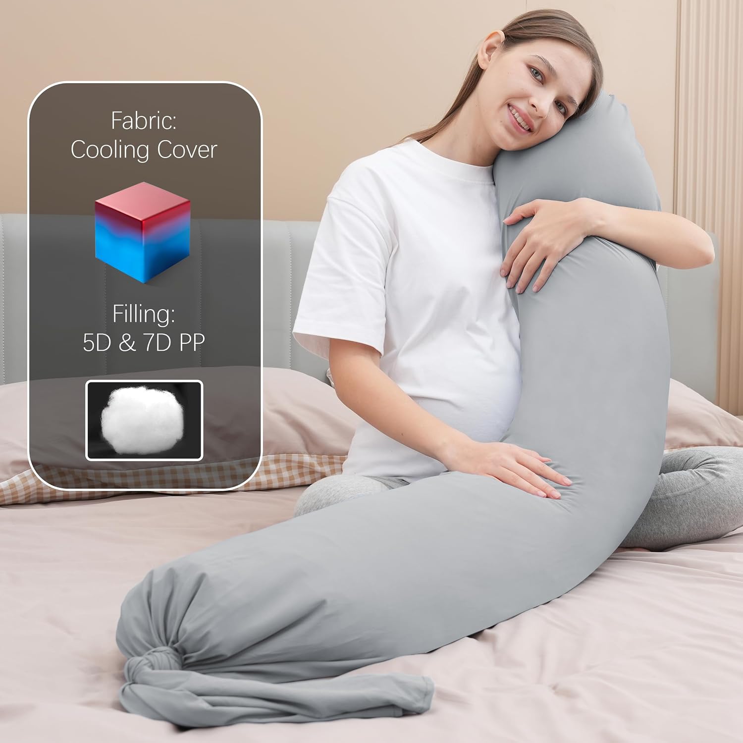 Moonpark MOON PARK Pregnancy Pillow - Incredibly Smooth and Soft Cooling Cover I Shaped Full Body Maternity Pillow with Removable Cover - S…