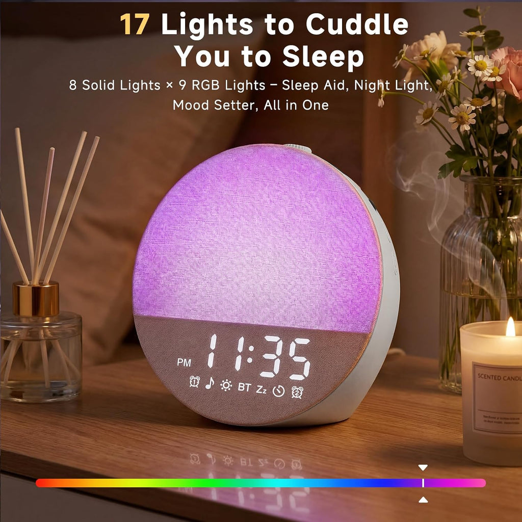Geuuap Sunrise Alarm Clock White Noise Machine | Natural Wake-Up Light for Bedroom with 30 Soothing Sleep Aids, Bluetooth Speaker…
