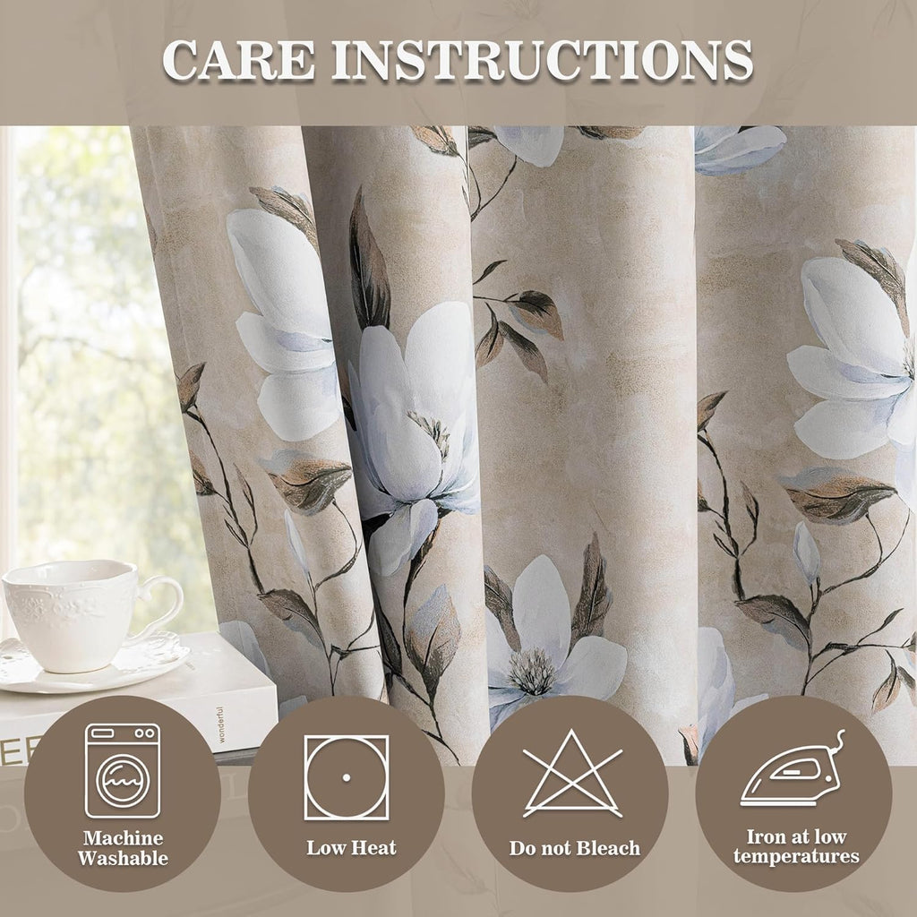 Myskyhome MYSKY HOME Floral Blackout Curtains 90 Inches Length 2 Panels Set - Black Out Thermal Insulated Privacy Protect Modern Spring Flo…