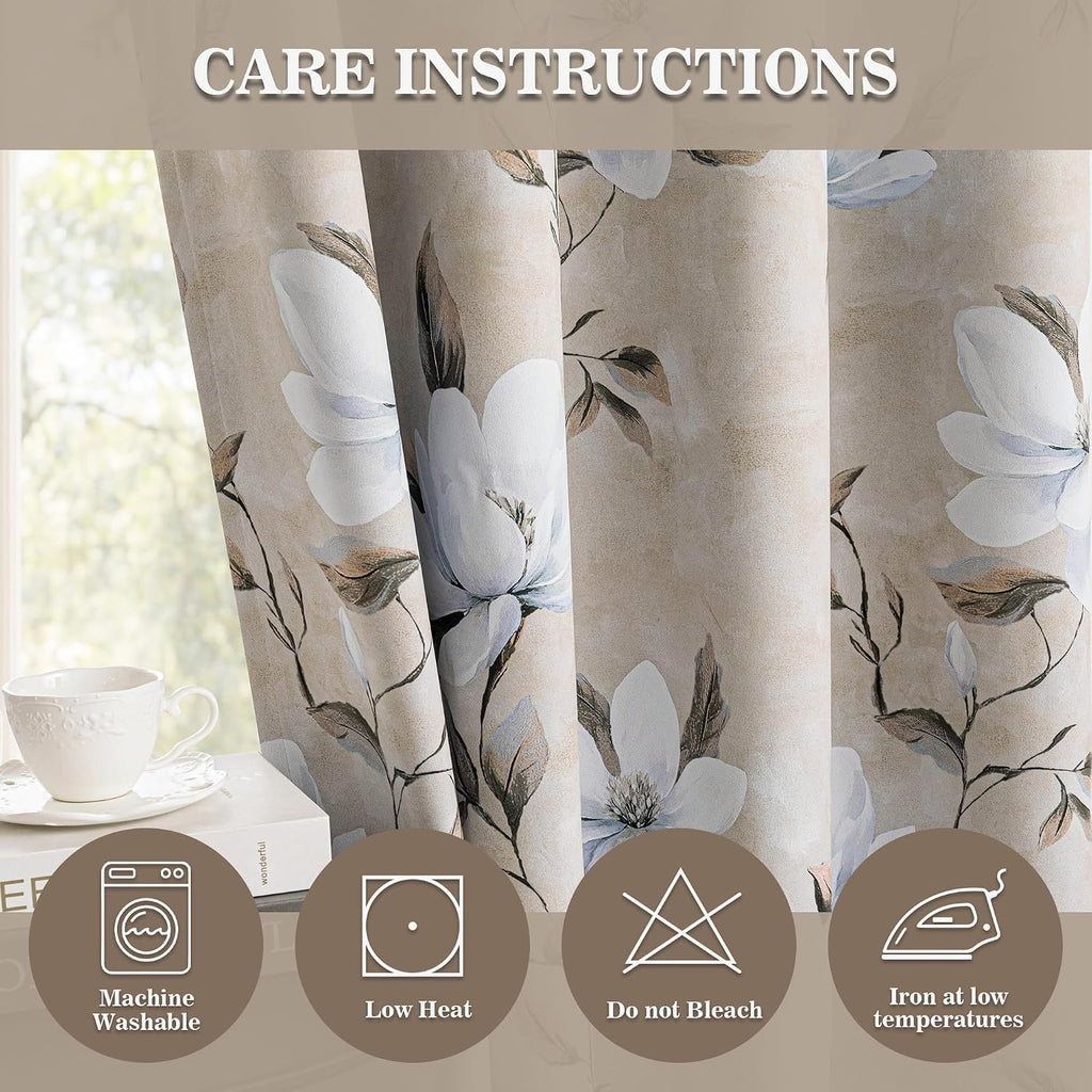 Myskyhome MYSKY HOME 95% Floral Boho Blackout Curtains 84 Inches Long 2 Panels Set for Living Room - Thermal Insulated Energy Efficient Whi…