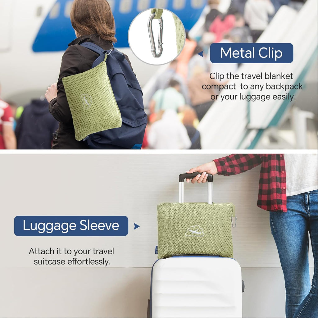 Bedelite Travel Blanket with Bag, Ultra-Soft Jacquard Fleece Blanket with Luggage Sleeve & Backpack Clip, Airplane Blanket Travel Essential…