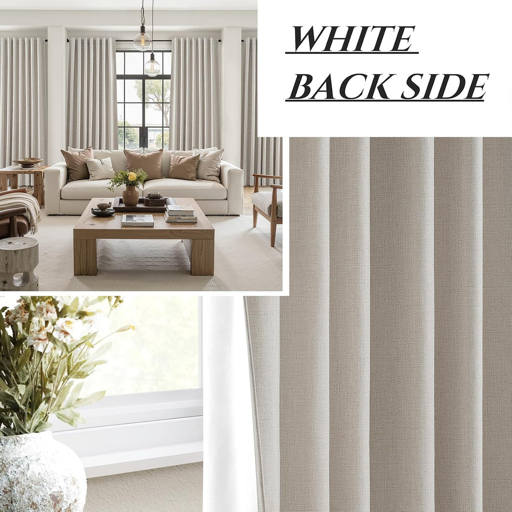 Qjmydeco Room Darkening Curtains 72 Inches Long 2 Panels Burg, Rich Linen Heavy Insulated Bay Window Curtains Modern Neutral Drapes for Bed…