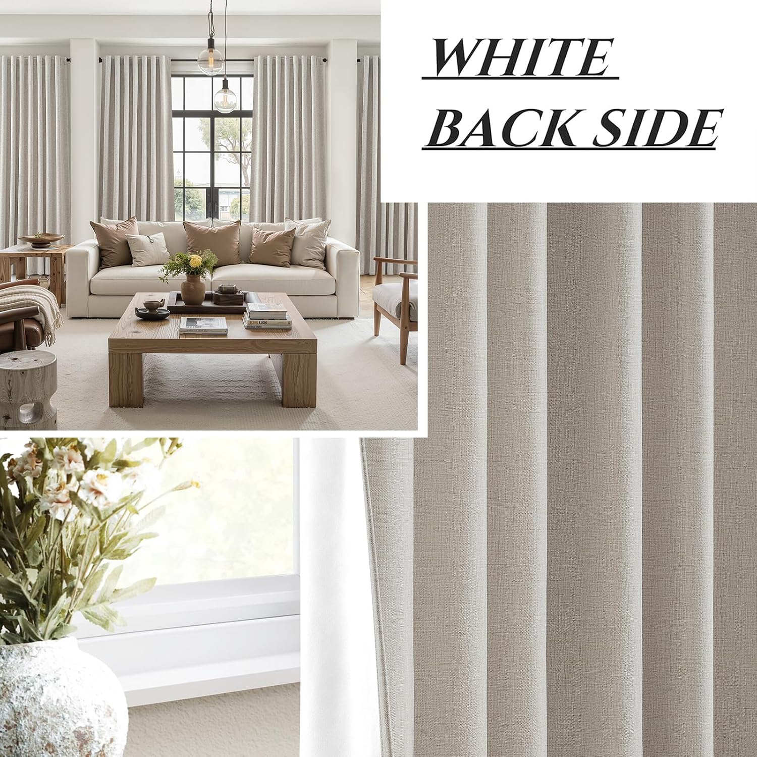 Qjmydeco Room Darkening Curtains 72 Inches Long 2 Panels Burg, Rich Linen Heavy Insulated Bay Window Curtains Modern Neutral Drapes for Bed…