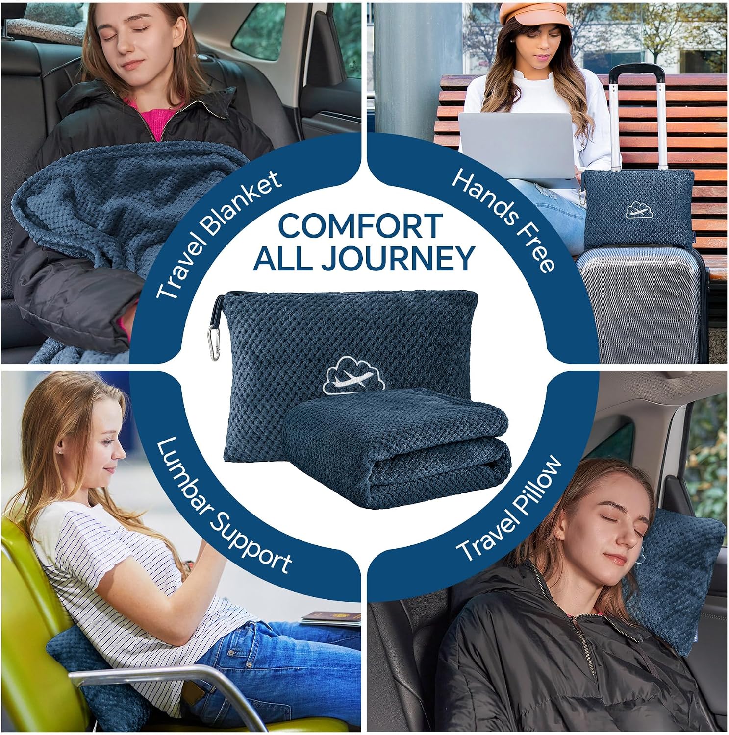 Bedelite Travel Blanket with Bag, Ultra-Soft Jacquard Fleece Blanket with Luggage Sleeve & Backpack Clip, Airplane Blanket Travel Essential…