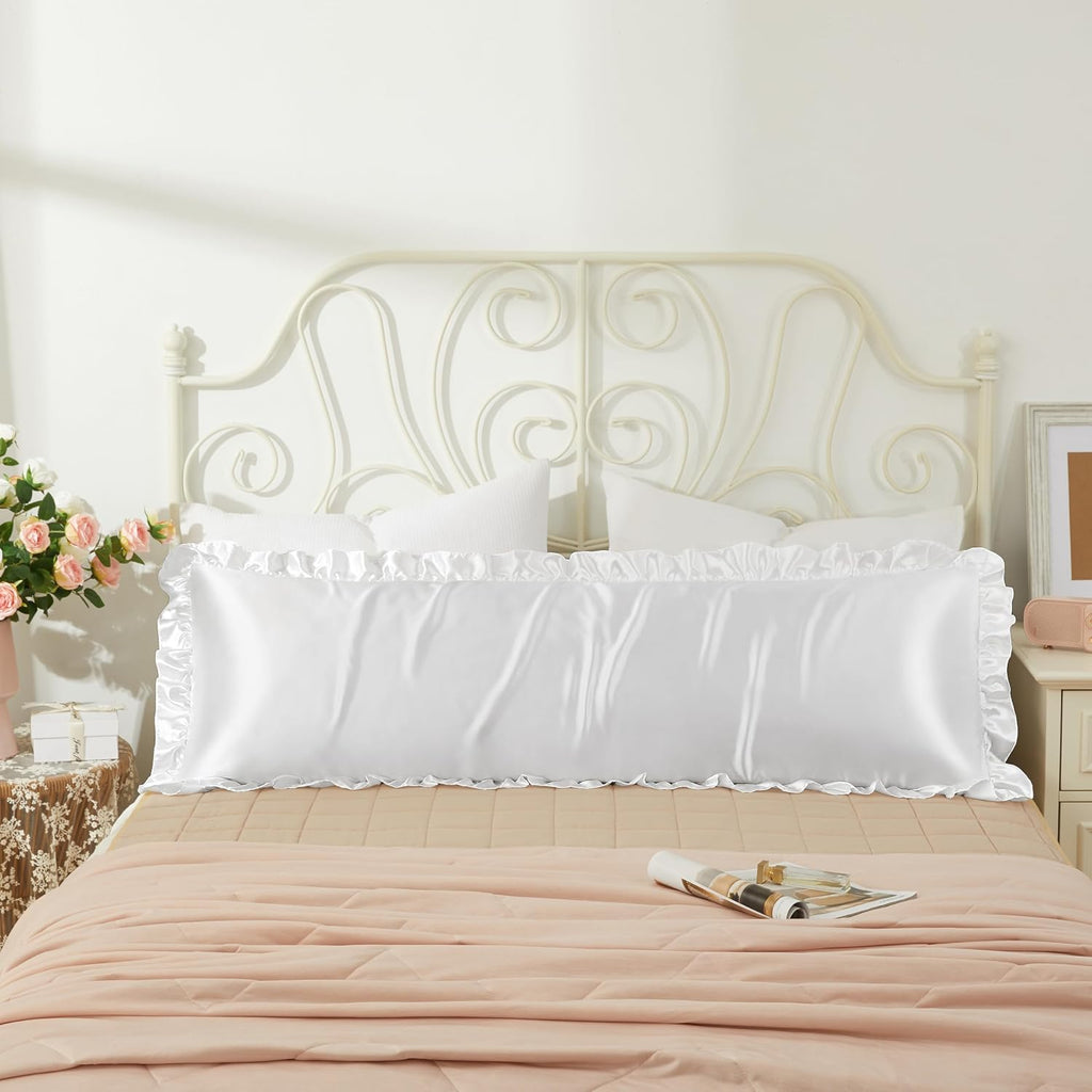 HommxJF White Satin Pillowcases Body Pillow for Hair and Skin, White Body Pillow Silk Pillowcase with Envelope Closure Princess Room Decorat…