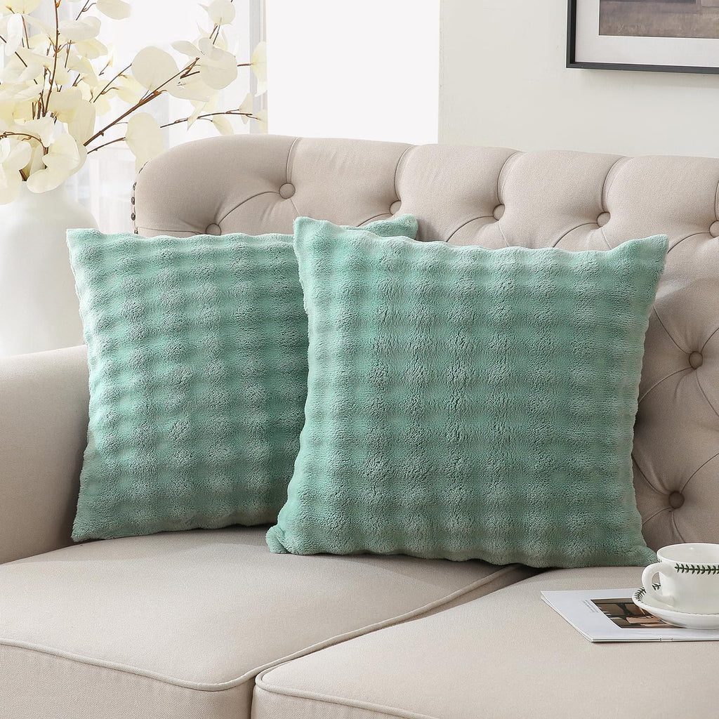 Sochow Decorative Throw Pillow Covers 18x18 Inches Set of 2, Soft Bubble Fleece Pillowcase Square Cushion Covers for Sofa Couch Bed, Sage G…