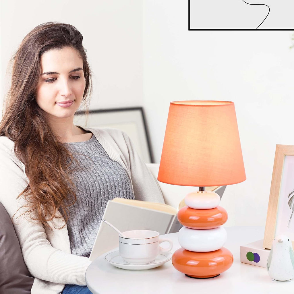 Ange Orange Small Table Lamp for Living Room as Bedside Table Lamp for Bedroom, Modern Ceramic Kids Night Table Lamp, Φ6.5×H12.44IN, Bulb…