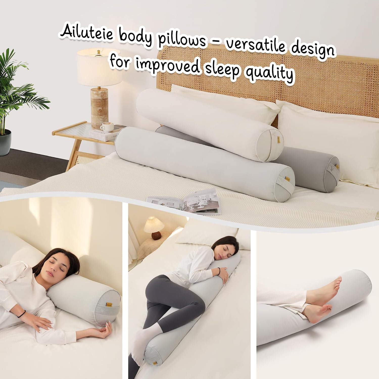 Body Pillow for Adults, Long Round Pillow, Big Cylindrical Pillow, Large Full Bolster Pillows for Side Sleepers (Silver Gray, 39.37"*7.87")