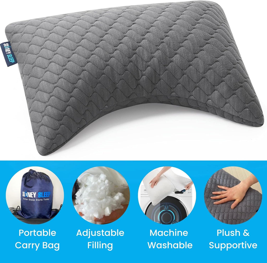 Sidney Sleep Mini Travel Size Neck Pillow - Knee, Back Lumbar and Support - Small Curved Pillow - 14 x 19 Inches - Adjustable Loft…