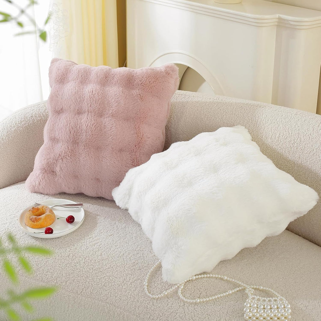 Chumerry Faux Fur White Throw Pillow Cover Ultra Furry Fuzzy Couch Pillow Case Cream White Cushion Cover Room Decor Decorative Pillowcase 1…