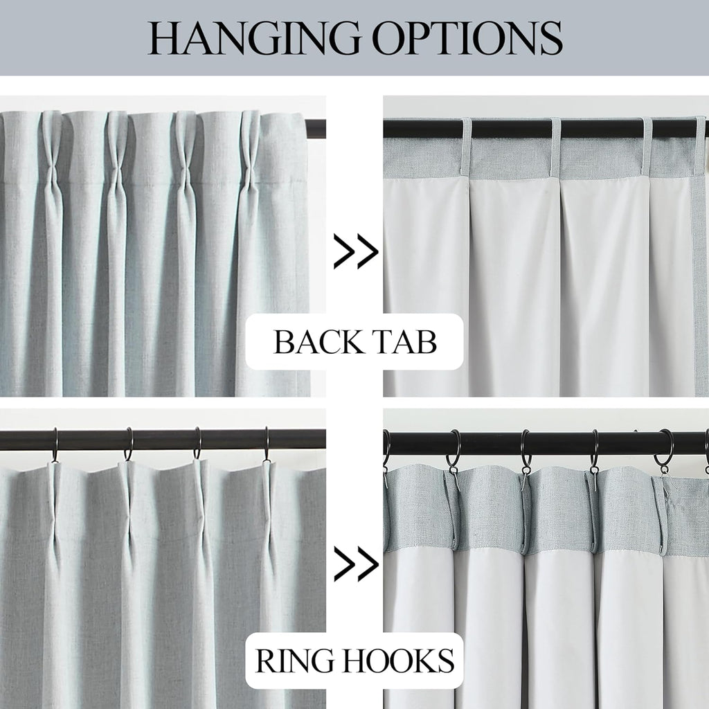 VisionHome Vision Home Blue Fog Pinch Pleated Full Blackout Curtains Linen Blended Room Darkening Window Curtains 102 inch for Living Room…