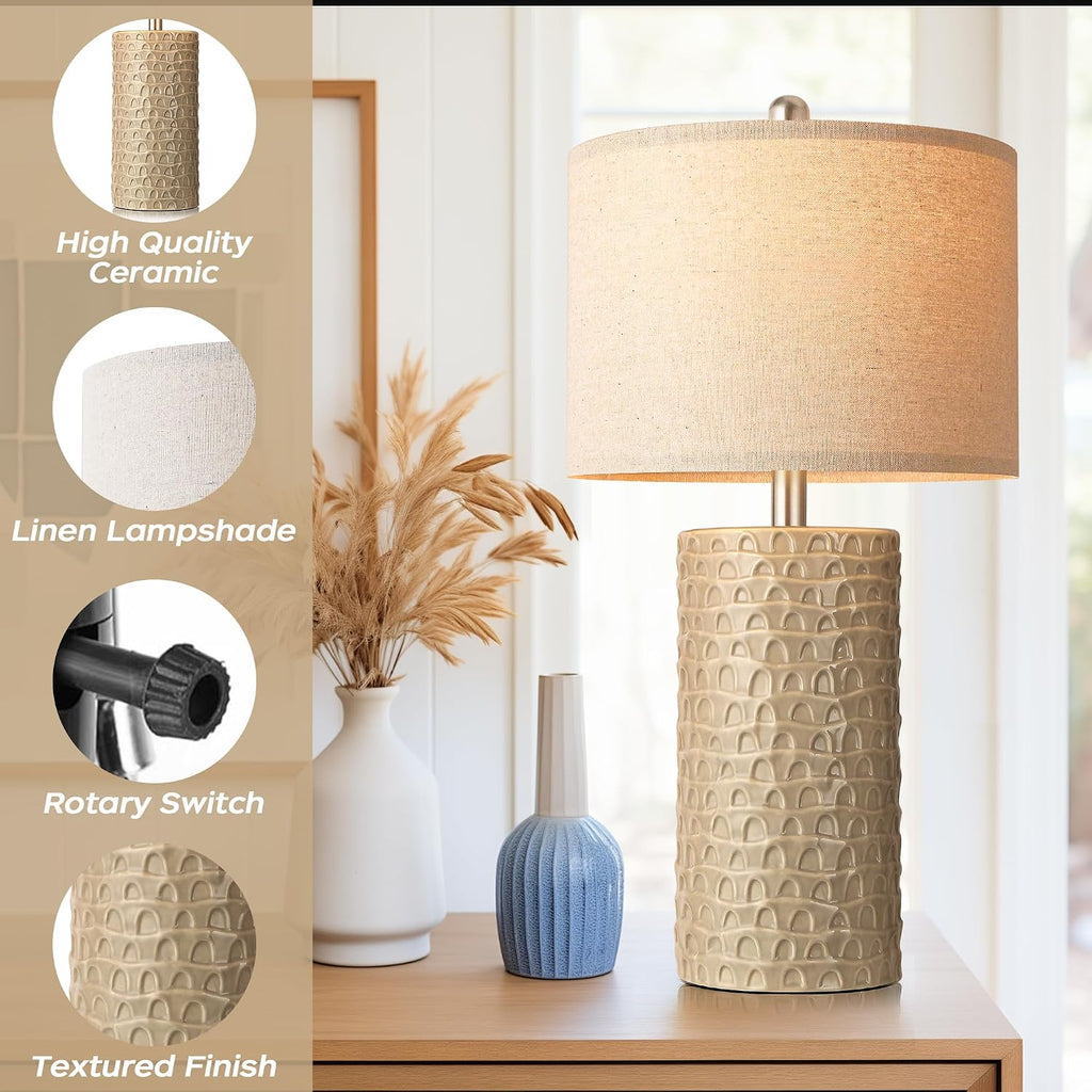 PARTPHONER 23" Modern Ceramic Table Lamp Set of 2, Table Lamps for Living Room, Rustic Farmhouse Bedside Lamps Nightstand lamp for…