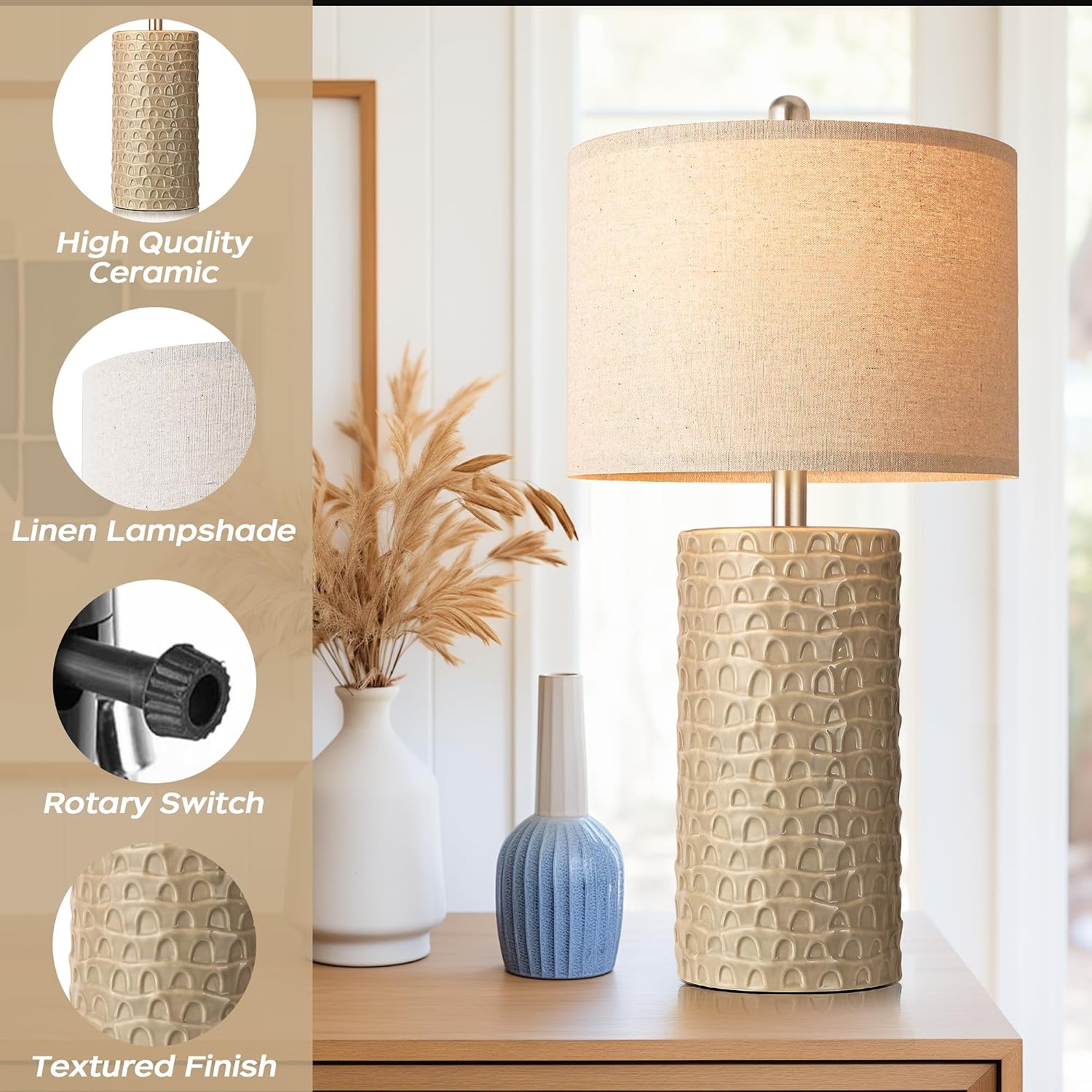 PARTPHONER 23" Modern Ceramic Table Lamp Set of 2, Table Lamps for Living Room, Rustic Farmhouse Bedside Lamps Nightstand lamp for…
