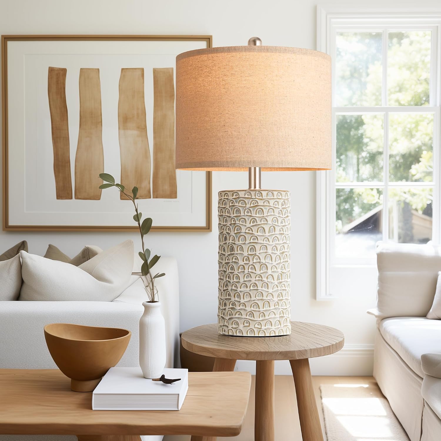 PARTPHONER 23" Modern Ceramic Table Lamp Set of 2, Table Lamps for Living Room, Rustic Farmhouse Bedside Lamps Nightstand lamp for…