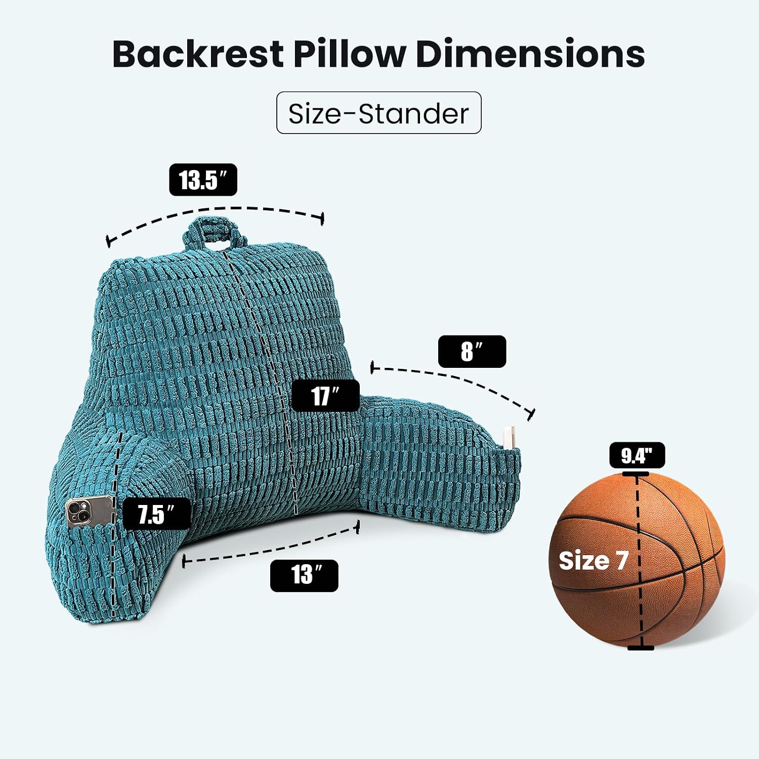 Pajeo Reading Pillow for Sitting in Bed with Arm Rests,100% 7D Fiber Filling Sitting Pillow for Back Support, Oeko-TEX Certified Backrest Pi…